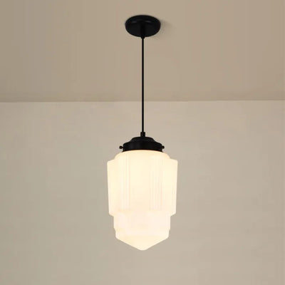 Vintage Geometric Milk Glass Pendant Light – Timeless Elegance with a Modern Touch