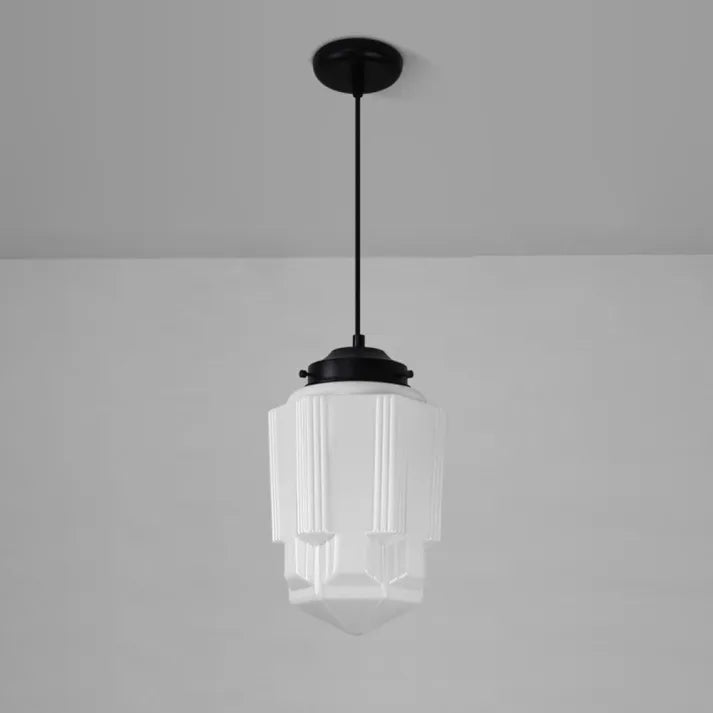 Vintage Geometric Milk Glass Pendant Light – Timeless Elegance with a Modern Touch