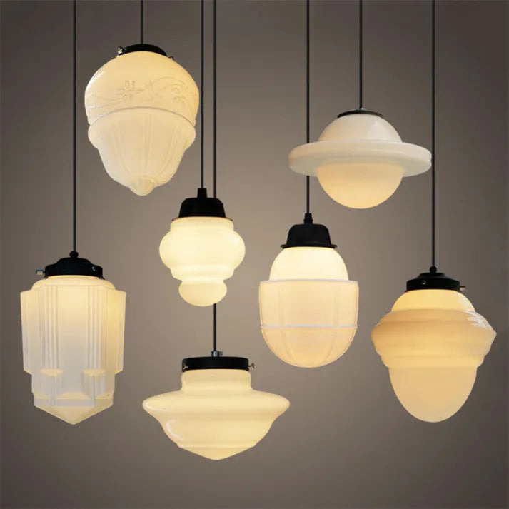 Vintage Geometric Milk Glass Pendant Light – Timeless Elegance with a Modern Touch