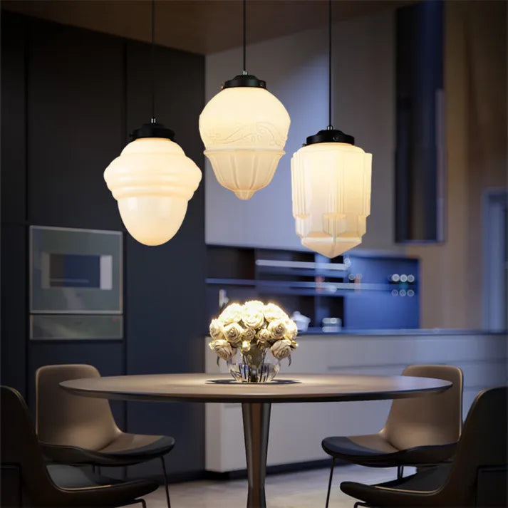 Vintage Geometric Milk Glass Pendant Light – Timeless Elegance with a Modern Touch