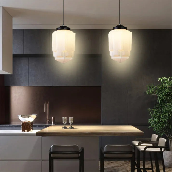 Vintage Geometric Milk Glass Pendant Light – Timeless Elegance with a Modern Touch