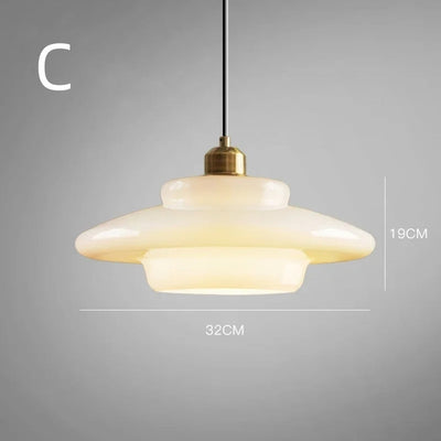 Mid-Century White Glass Pendant Light – Adjustable Brass Hanging Lamp