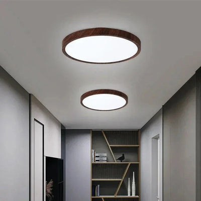 Ultrathin Circular Ceiling Light – Sleek Walnut-Effect LED for a Modern Home