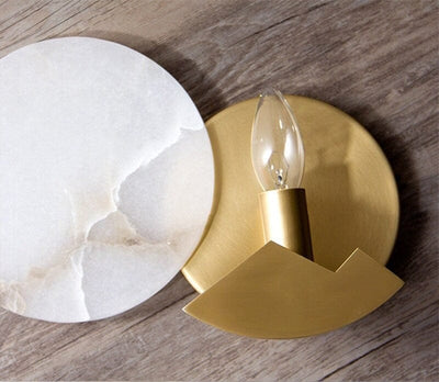 Nordic Minimalist Marble Wall Light – Elegant Brass & Marble Accent Lighting