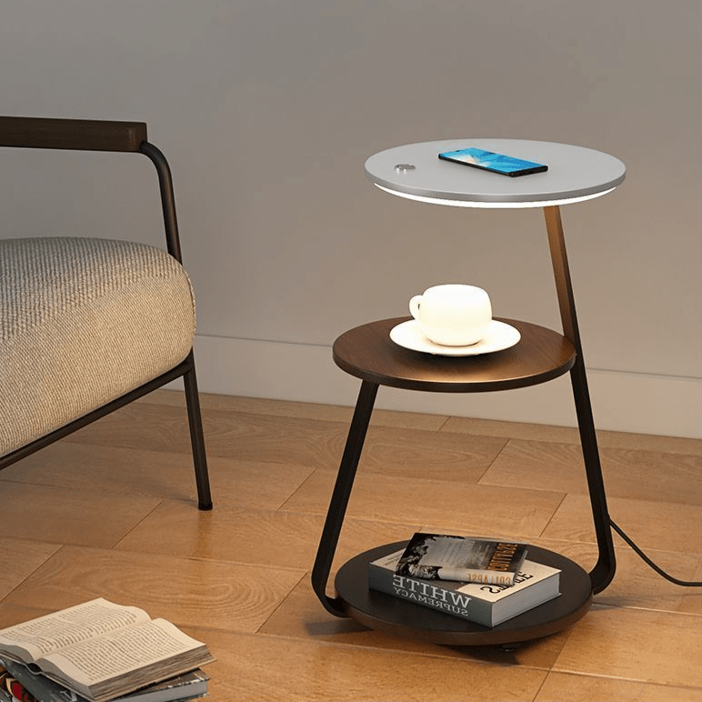 Modern Side Table – Durable Steel Frame with Stone or Wood Finish