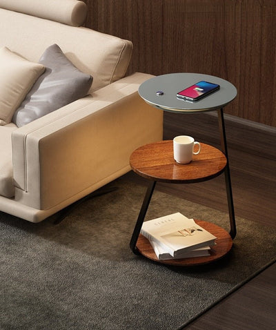 Modern Side Table – Durable Steel Frame with Stone or Wood Finish
