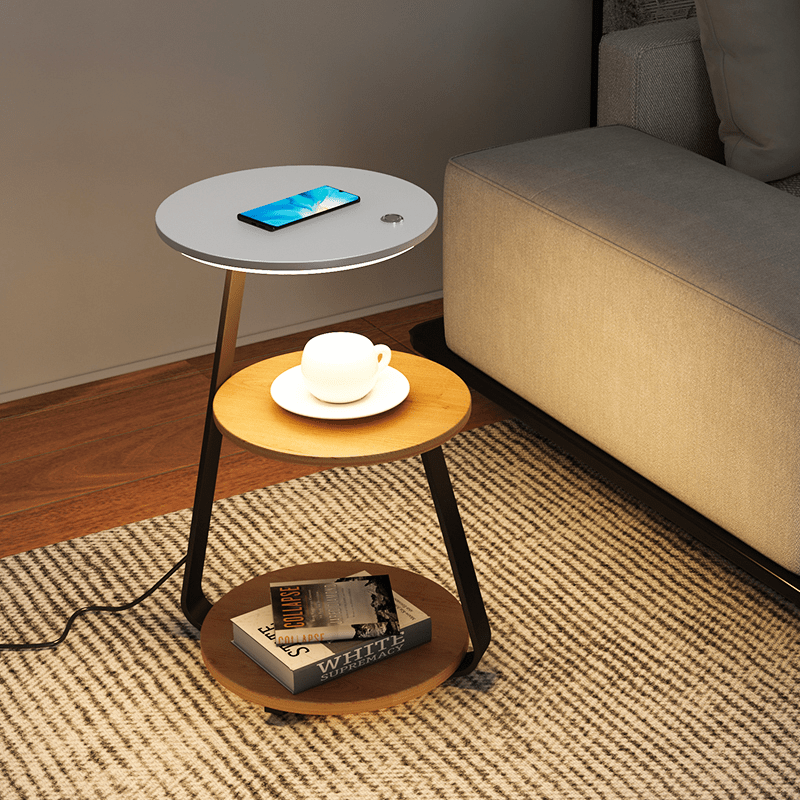 Modern Side Table – Durable Steel Frame with Stone or Wood Finish