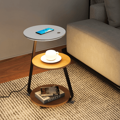 Modern Side Table – Durable Steel Frame with Stone or Wood Finish