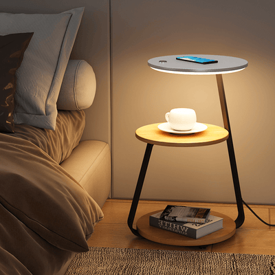 Modern Side Table – Durable Steel Frame with Stone or Wood Finish