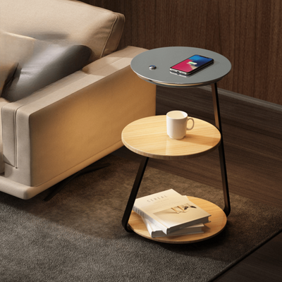 Modern Side Table – Durable Steel Frame with Stone or Wood Finish