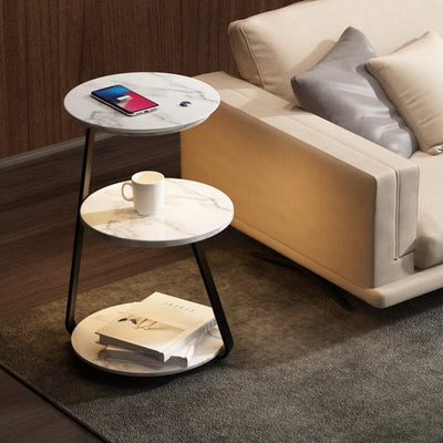 Modern Side Table – Durable Steel Frame with Stone or Wood Finish