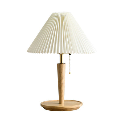 Vintage Pleated Wood Table Lamp – Timeless Elegance with a Warm Glow