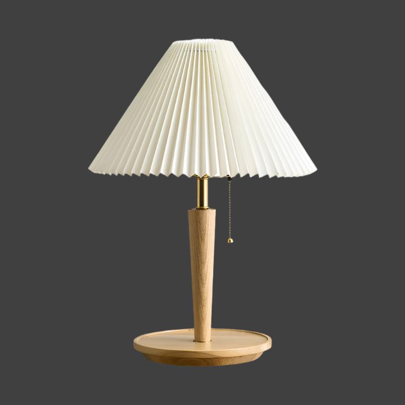 Vintage Pleated Wood Table Lamp – Timeless Elegance with a Warm Glow
