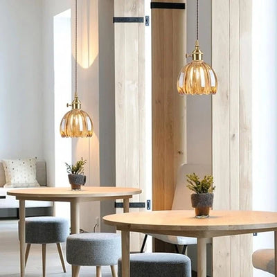 Japanese Retro Glass Flower Pendant Light – Elegant Floral Design for Warm Ambience