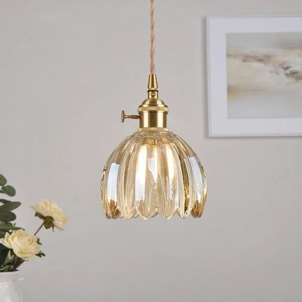 Japanese Retro Glass Flower Pendant Light – Elegant Floral Design for Warm Ambience
