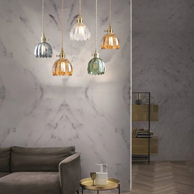 Japanese Retro Glass Flower Pendant Light – Elegant Floral Design for Warm Ambience