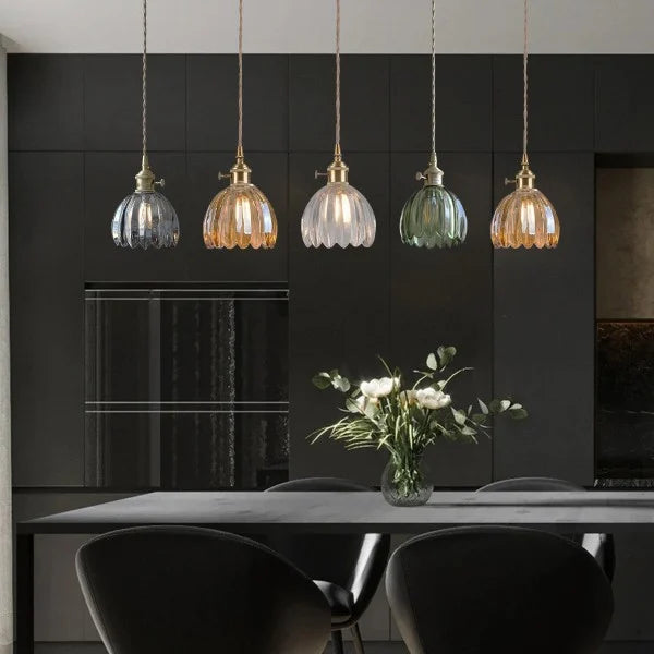 Japanese Retro Glass Flower Pendant Light – Elegant Floral Design for Warm Ambience