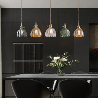 Japanese Retro Glass Flower Pendant Light – Elegant Floral Design for Warm Ambience