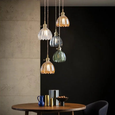 Japanese Retro Glass Flower Pendant Light – Elegant Floral Design for Warm Ambience