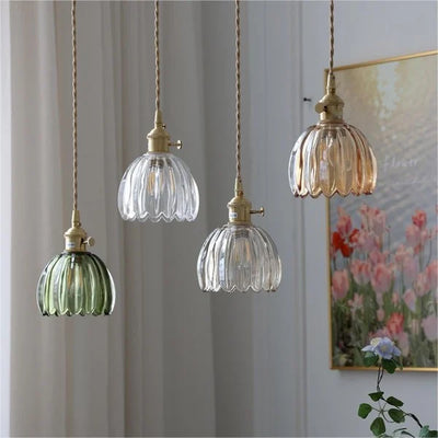Japanese Retro Glass Flower Pendant Light – Elegant Floral Design for Warm Ambience