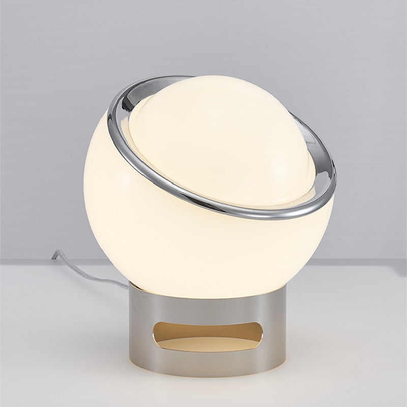 French Opal Bauhaus Table Lamp – Minimalist Glass & Stainless Steel LED Light