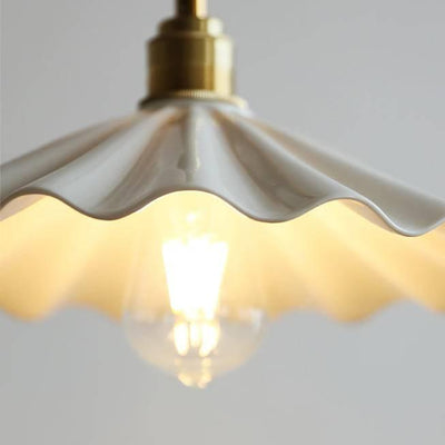 Ceramic Kitchen Island Pendant Light – Elegant Ribbed Hanging Lamp with Wooden & Brass Accents