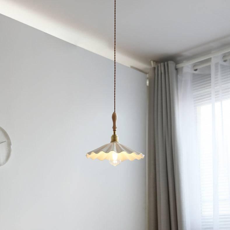 Ceramic Kitchen Island Pendant Light – Elegant Ribbed Hanging Lamp with Wooden & Brass Accents