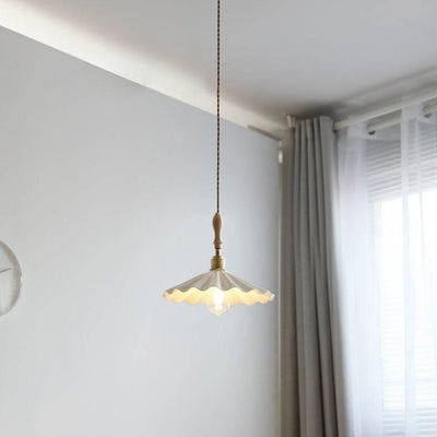 Ceramic Kitchen Island Pendant Light – Elegant Ribbed Hanging Lamp with Wooden & Brass Accents