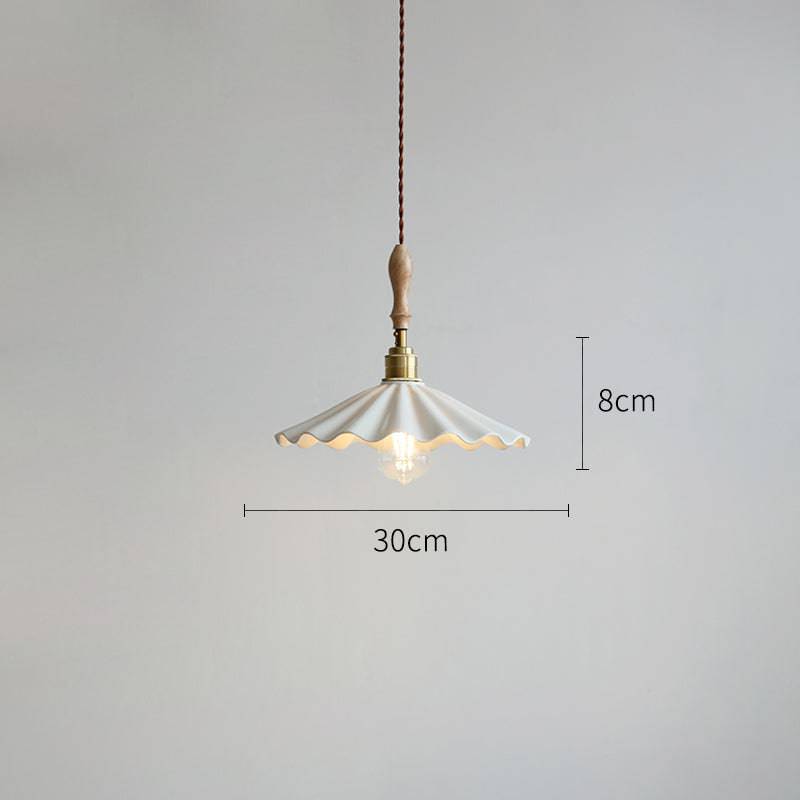 Ceramic Kitchen Island Pendant Light – Elegant Ribbed Hanging Lamp with Wooden & Brass Accents