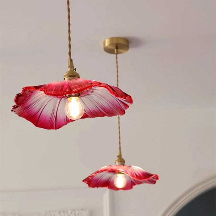 Creative Glass Pendant Light – Vintage Lotus-Inspired Hanging Lamp (E27, 60W)