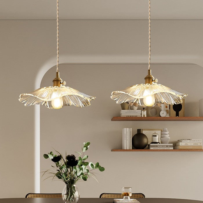 Creative Glass Pendant Light – Vintage Lotus-Inspired Hanging Lamp (E27, 60W)