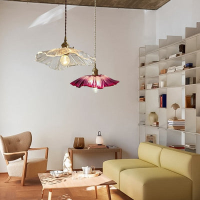 Creative Glass Pendant Light – Vintage Lotus-Inspired Hanging Lamp (E27, 60W)