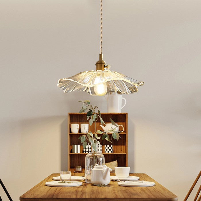 Creative Glass Pendant Light – Vintage Lotus-Inspired Hanging Lamp (E27, 60W)