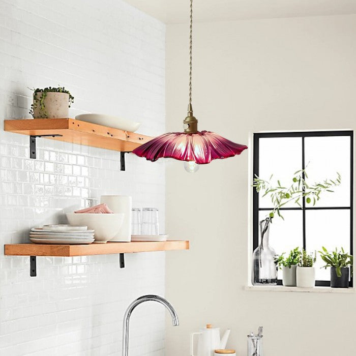 Creative Glass Pendant Light – Vintage Lotus-Inspired Hanging Lamp (E27, 60W)