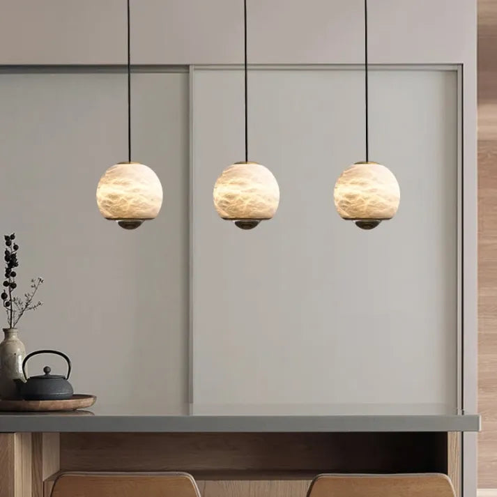 Nordic Alabaster Globe Pendant Light – Elegant Marble Hanging Lamp
