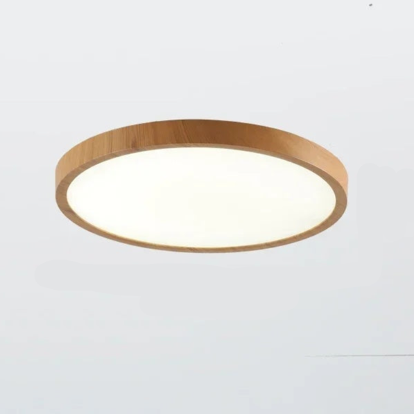 Ultrathin Circular Ceiling Light – Sleek Walnut-Effect LED for a Modern Home