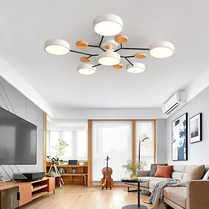 Nordic Branched Disc LED Ceiling Light – Elegant Wood & Metal Design for Modern Interiors