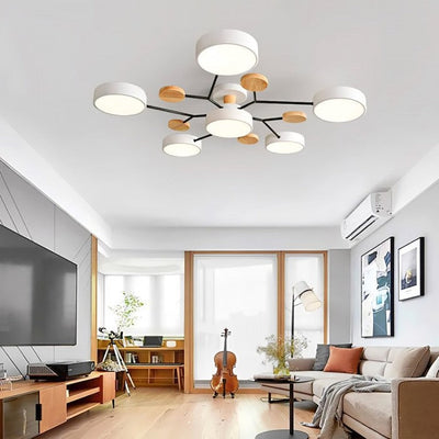 Nordic Branched Disc LED Ceiling Light – Elegant Wood & Metal Design for Modern Interiors