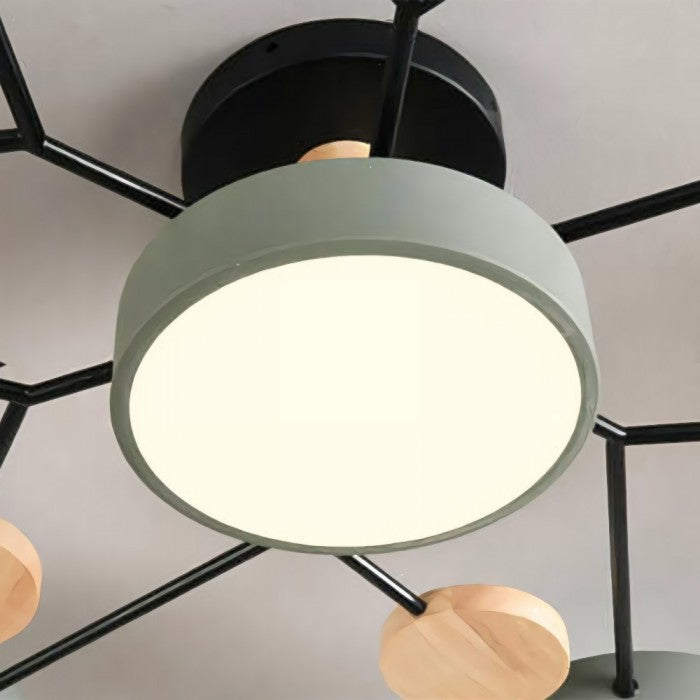 Nordic Branched Disc LED Ceiling Light – Elegant Wood & Metal Design for Modern Interiors