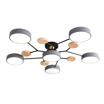 Nordic Branched Disc LED Ceiling Light – Elegant Wood & Metal Design for Modern Interiors