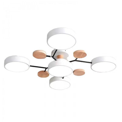 Nordic Branched Disc LED Ceiling Light – Elegant Wood & Metal Design for Modern Interiors
