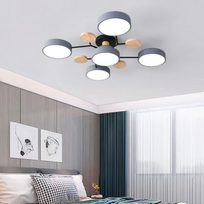 Nordic Branched Disc LED Ceiling Light – Elegant Wood & Metal Design for Modern Interiors