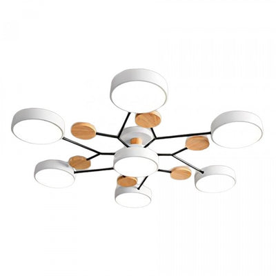 Nordic Branched Disc LED Ceiling Light – Elegant Wood & Metal Design for Modern Interiors