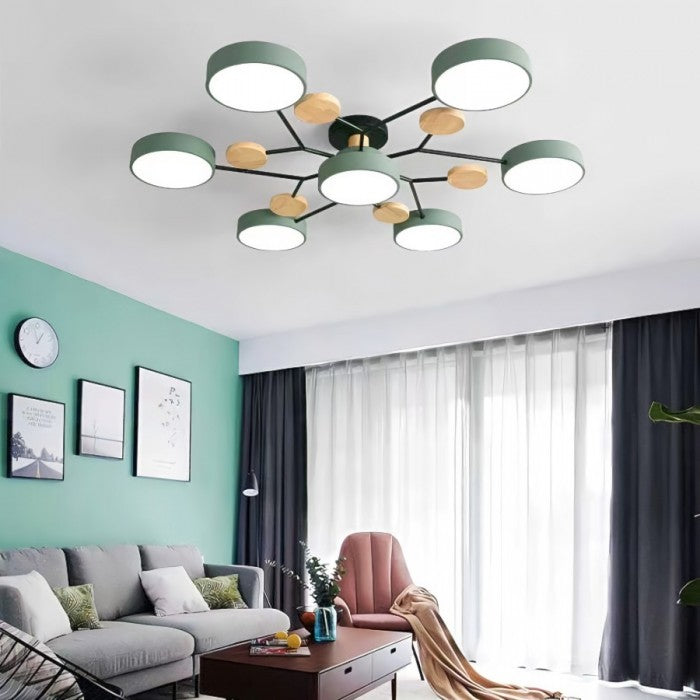 Nordic Branched Disc LED Ceiling Light – Elegant Wood & Metal Design for Modern Interiors