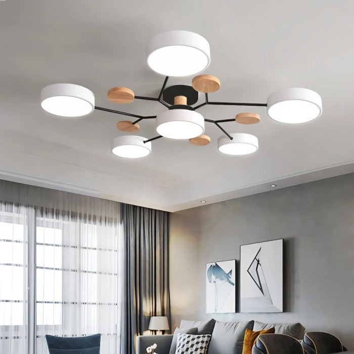 Nordic Branched Disc LED Ceiling Light – Elegant Wood & Metal Design for Modern Interiors