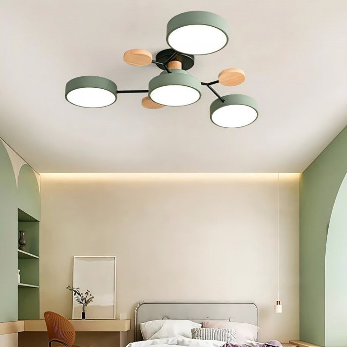 Nordic Branched Disc LED Ceiling Light – Elegant Wood & Metal Design for Modern Interiors