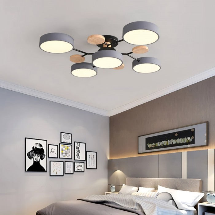 Nordic Branched Disc LED Ceiling Light – Elegant Wood & Metal Design for Modern Interiors