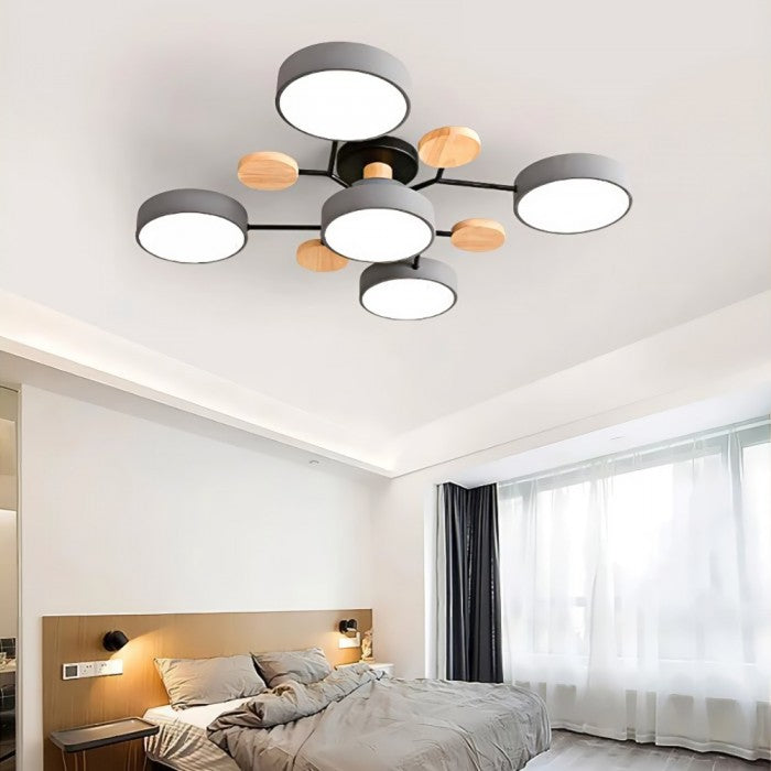 Nordic Branched Disc LED Ceiling Light – Elegant Wood & Metal Design for Modern Interiors