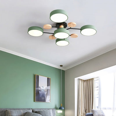 Nordic Branched Disc LED Ceiling Light – Elegant Wood & Metal Design for Modern Interiors