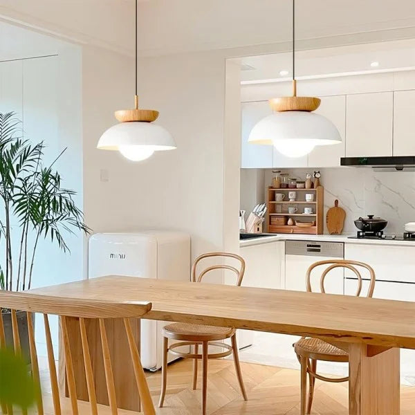 Nordic Half-Wood Pendant Light – Minimalist Scandinavian Elegance